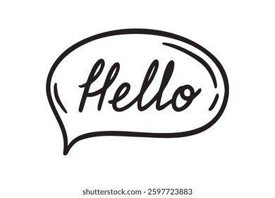 Hello speech bubble lettering doodle hand drawn text. Vector illustration