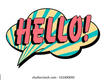 Hello speech bubble in retro style. Vector illustration isolated on white background