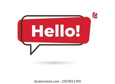 Hola discurso burbuja signo de icono amarillo. Su oferta de invitación. Mensaje de saludo formal. Hola chat cuadro de texto. Iconos de redes sociales. Globo de texto de burbuja de voz. Vector