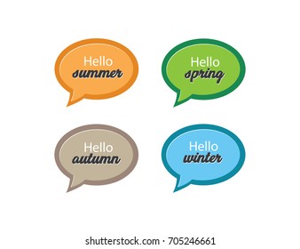 Hello speech bubbles with four seasons vector illustration.