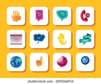 hello speech bubbles and greeting, set