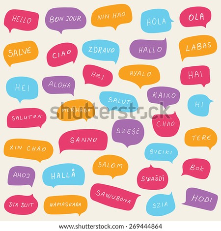 Hello speech bubbles on various languages 