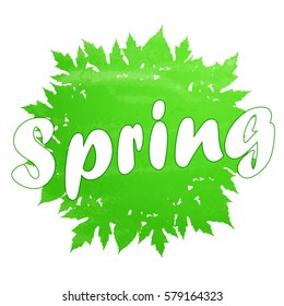 Hello Spring abstract background. Vector illustration. Design element with green leaves

