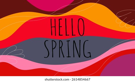 HELLO SPRING BACKGROUND ABSTRACT HANDDRAWN SHAPE FLAT PASTEL COLORFUL DESIGN VECTOR. GODD FOR FLYER, BANNERS, PRINT, WEBSITE, WALLPAPER, COVER DESIGN, GREETING CARD