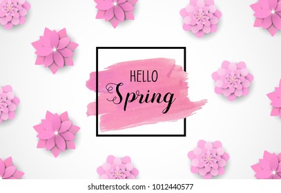 Hello Spring background with beautiful colorful flower. Vector illustration