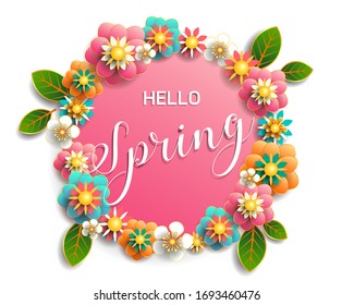 Adiós Fondo de primavera con una hermosa flor de color / Ilustración vectorial / Se puede utilizar para planilla, banners, invitación, carteles, folleto, papel pintado, volantes.
