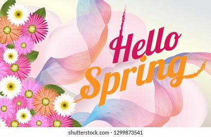 Hello Spring background with beautiful flower. Can be used for template, banners, wallpaper, flyers, invitation, posters, brochure, voucher discount. Vector illustration - Images vectorielles