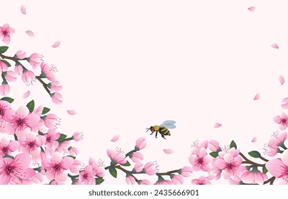 hello spring background with cheery blossom flowers. vector illustration