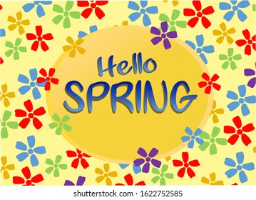 Hello Spring Background. Colorful Flowers. Oval Object.