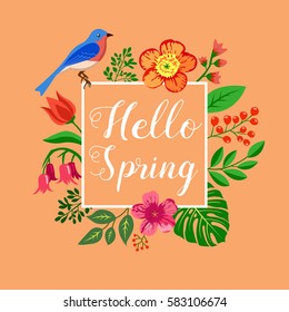 Hello Spring background, floral, art, design, poster, event, vector, wallpaper