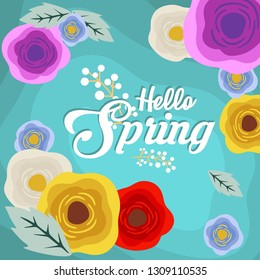 Hello Spring Background With Flower Illustration