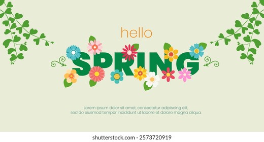 Hello spring background with flowers. Hi spring season. All layered and grouped. Vector.