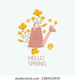 Hello spring background greeting card design 
