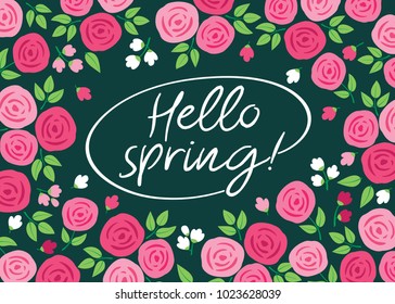 Hello spring. Background with pink flowers. Floral elements for your design. Vector.