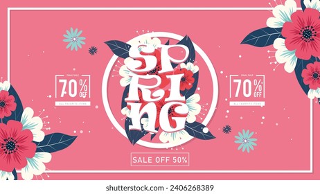 hello spring banner background with ornaments