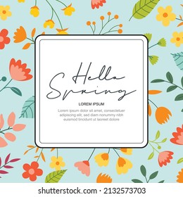 Hello spring banner background template with colorful flower.Can be use social media card, voucher, wallpaper,flyers, invitation, posters, brochure.
