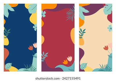 Hello spring banner background template with colorful flower. Abstract spring mobile phone background.