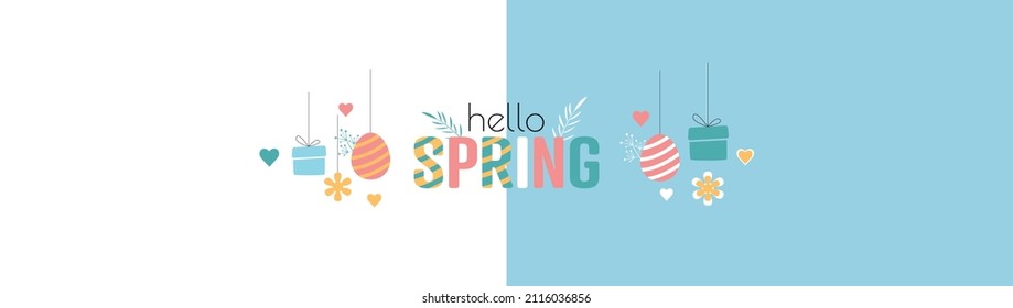 Hello Spring banner. Flat vector illustration.