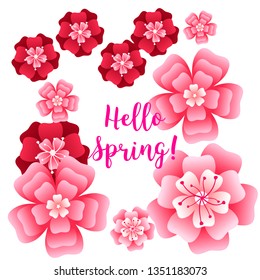 Hello spring banner. Greeting to spring vector card, hello text. For advertising, sales, discounts, super offers