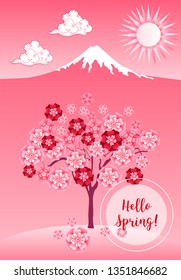 Hello spring banner. Greeting to spring vector card, hello text. For advertising, sales, discounts, super offers
