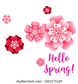 Hello spring banner. Greeting to spring vector card, hello text. For advertising, sales, discounts, super offers