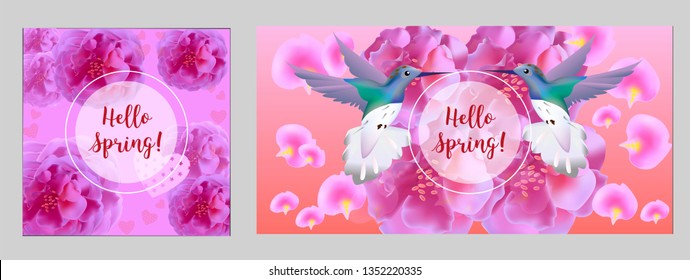 Hello spring banner. Greeting to spring vector card, hello text. For advertising, sales, discounts, super offers