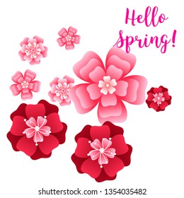Hello spring banner. Greeting to spring vector card, hello text. For advertising, sales, discounts, super offers