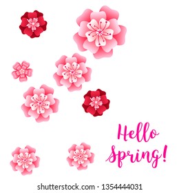 Hello spring banner. Greeting to spring vector card, hello text. For advertising, sales, discounts, super offers