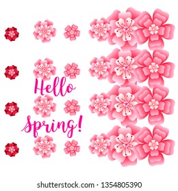 Hello spring banner. Greeting to spring vector card, hello text. For advertising, sales, discounts, super offers