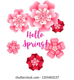 Hello spring banner. Greeting to spring vector card, hello text. For advertising, sales, discounts, super offers