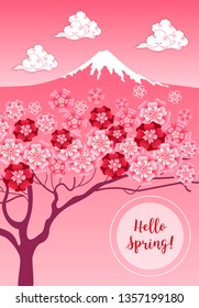 Hello spring banner. Greeting to spring vector card, hello text. For advertising, sales, discounts, super offers