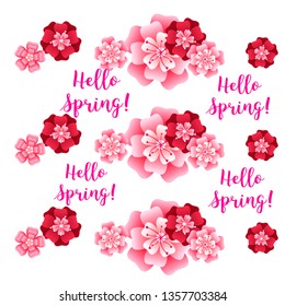 Hello spring banner. Greeting to spring vector card, hello text. For advertising, sales, discounts, super offers