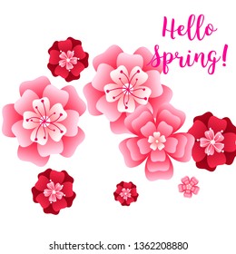 Hello spring banner. Greeting to spring vector card, hello text. For advertising, sales, discounts, super offers