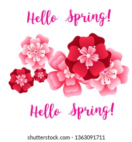 Hello spring banner. Greeting to spring vector card, hello text. For advertising, sales, discounts, super offers