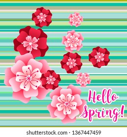 Hello spring banner. Greeting to spring vector card, hello text. For advertising, sales, discounts, super offers
