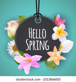 Hello Spring Banner Greetings Design  Background with Colorful Flower Elements. Vector illustration. EPS10