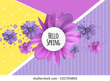 Hello Spring Banner Greetings Design  Background with Colorful Flower Elements. Vector illustration. EPS10
