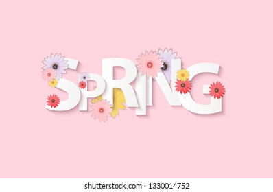 Hello Spring Banner Greetings Design  Background with Colorful Flower Elements. Vector illustration. EPS10