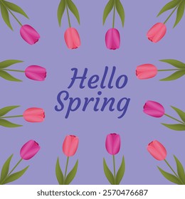 Hello spring. Spring banner, poster with tulips.
