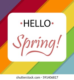 hello spring banner.  rainbow background. vector EPS 10 banner.