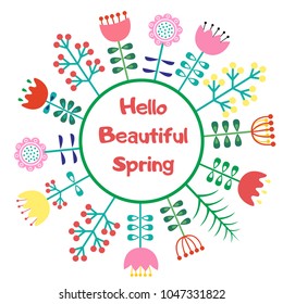 Hello spring banner in Scandinavian style . Vector illustration.