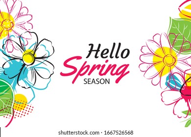 Hello spring banner template with colorful flower.Can be use voucher, wallpaper,flyers, invitation, posters, brochure, coupon discount.
