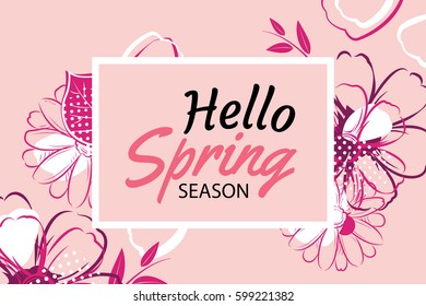 Hello spring banner template with colorful flower.Can be use voucher, wallpaper,flyers, invitation, posters, brochure, coupon discount.