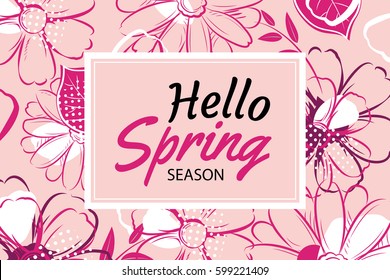 Hello spring banner template with colorful flower.Can be use voucher, wallpaper,flyers, invitation, posters, brochure, coupon discount.