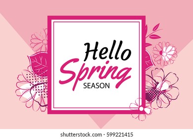 Hello spring banner template with colorful flower.Can be use voucher, wallpaper,flyers, invitation, posters, brochure, coupon discount.