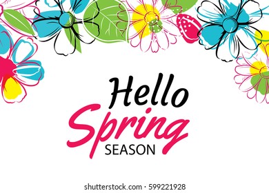 Hello spring banner template with colorful flower.Can be use voucher, wallpaper,flyers, invitation, posters, brochure, coupon discount.