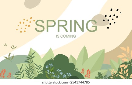 Hola Anuncio de primavera. Textura de moda. Vocación de temporada, fin de semana, logotipo de vacaciones. Fondo de pantalla de primavera. Feliz día de primavera. Texto de letras de Vector de primavera. Estilo de moda. Vector de flores.