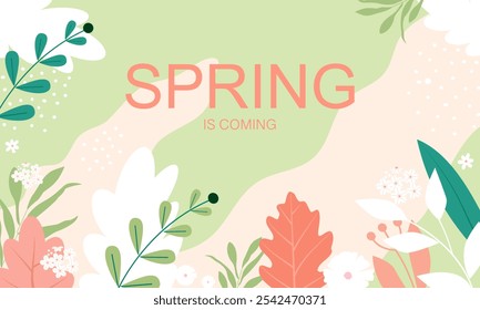 Hola Anuncio de primavera. Textura de moda. Vocación de temporada, fin de semana, logotipo de vacaciones. Fondo de pantalla de primavera. Feliz día de primavera. Texto de letras de Vector de primavera. Estilo de moda. Vector de flores.