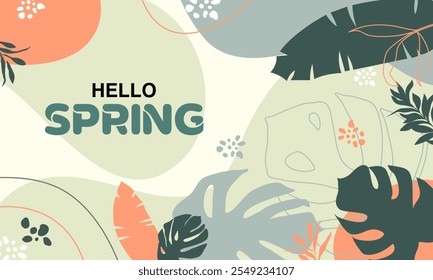 Hola Anuncio de primavera. Textura de moda. Vocación de temporada, fin de semana, logotipo de vacaciones. Fondo de pantalla de primavera. Feliz día de primavera. Texto de letras de Vector de primavera. Estilo de moda. Vector de flores.