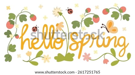Hello spring banner vector. Cute season greeting illustration.